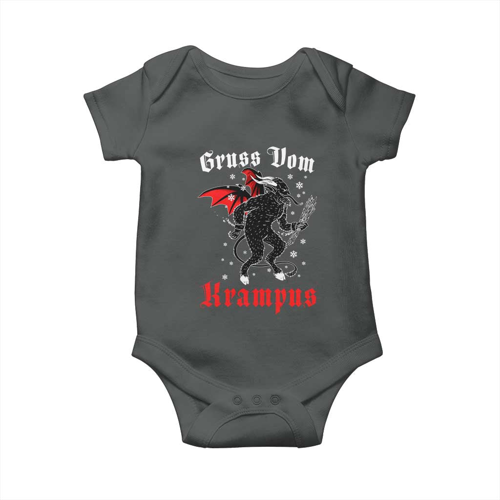 Christmas Krampus Baby Onesie Scary Horror Goth Xmas Gruss Von Krampus TS10 Dark Heather Print Your Wear