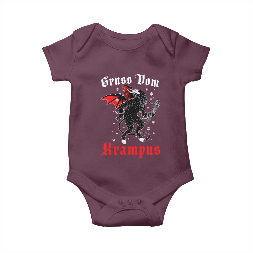 Christmas Krampus Baby Onesie Scary Horror Goth Xmas Gruss Von Krampus TS10 Maroon Print Your Wear