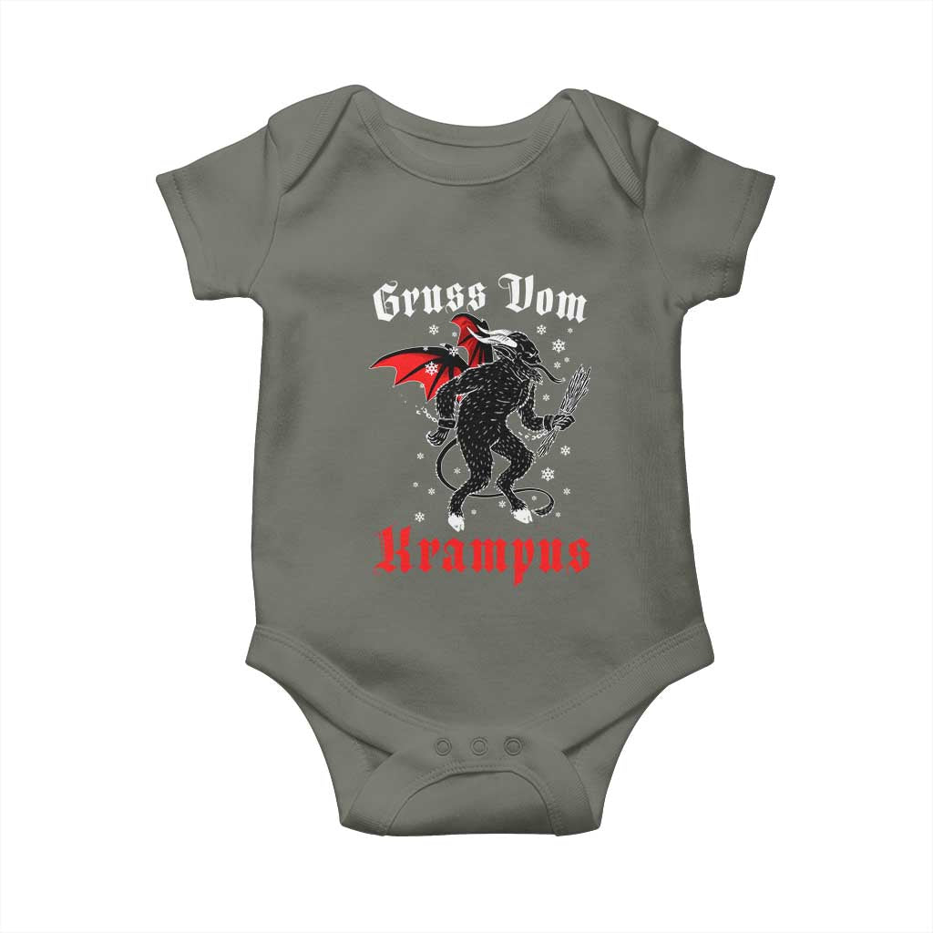 Christmas Krampus Baby Onesie Scary Horror Goth Xmas Gruss Von Krampus TS10 Military Green Print Your Wear