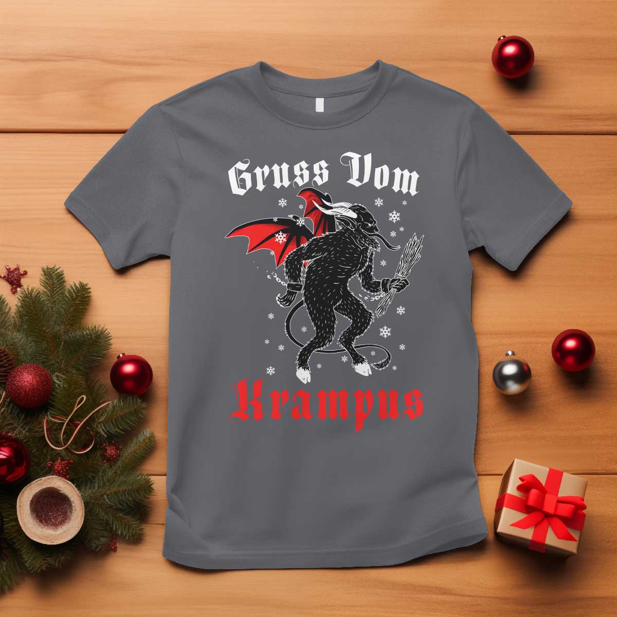 Christmas Krampus T Shirt Scary Horror Goth Xmas Gruss Von Krampus TS10 Charcoal Print Your Wear