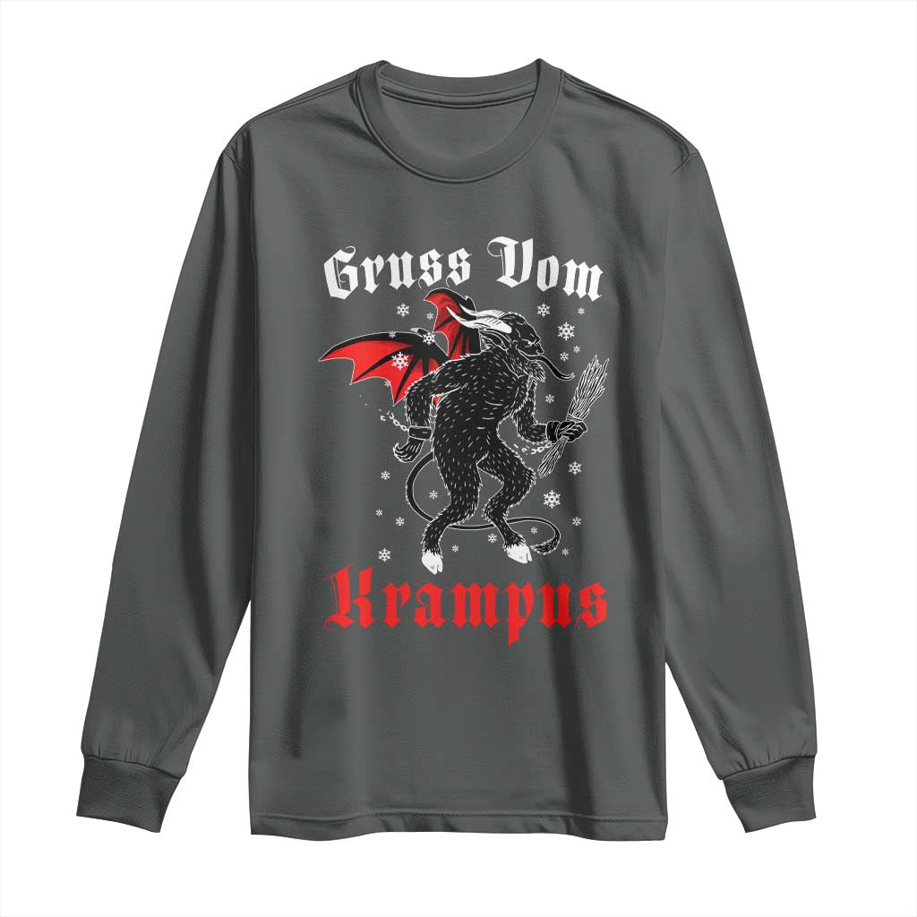 Christmas Krampus Long Sleeve Shirt Scary Horror Goth Xmas Gruss Von Krampus TS10 Dark Heather Print Your Wear