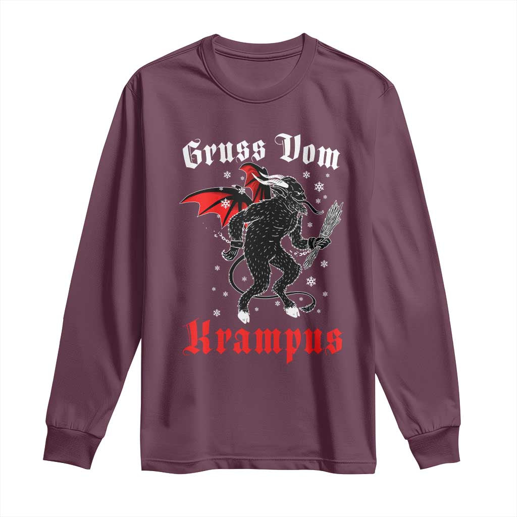 Christmas Krampus Long Sleeve Shirt Scary Horror Goth Xmas Gruss Von Krampus TS10 Maroon Print Your Wear