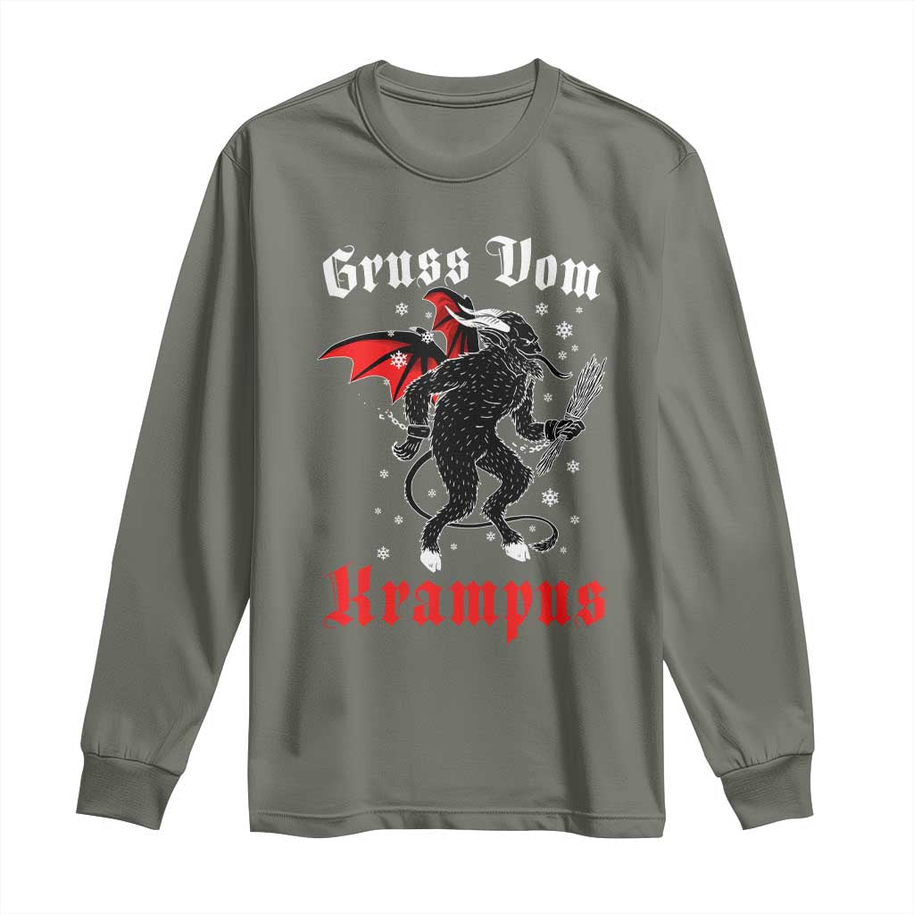 Christmas Krampus Long Sleeve Shirt Scary Horror Goth Xmas Gruss Von Krampus TS10 Military Green Print Your Wear
