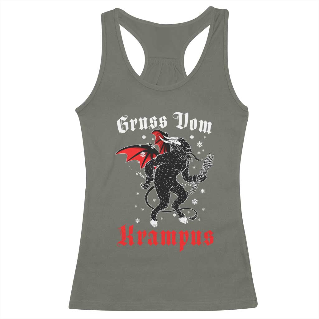 Christmas Krampus Racerback Tank Top Scary Horror Goth Xmas Gruss Von Krampus TS10 Military Green Print Your Wear