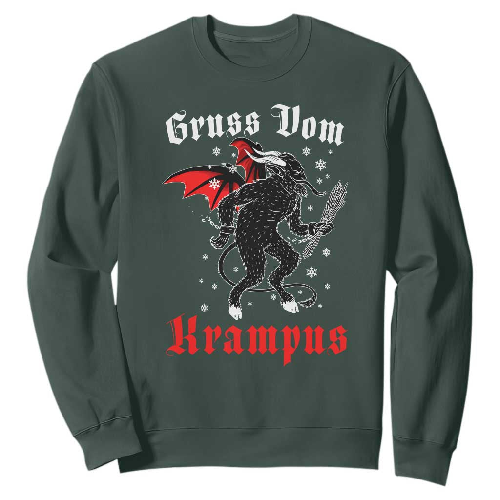 Christmas Krampus Sweatshirt Scary Horror Goth Xmas Gruss Von Krampus TS10 Dark Forest Green Print Your Wear