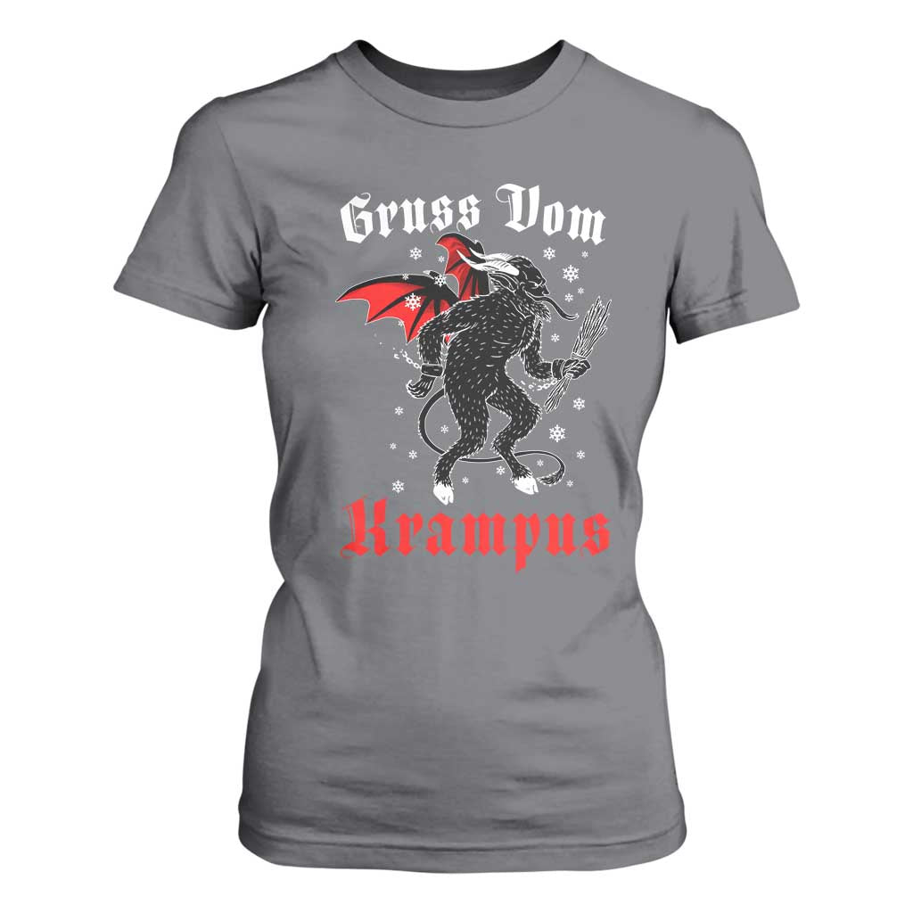 Christmas Krampus T Shirt For Women Scary Horror Goth Xmas Gruss Von Krampus TS10 Charcoal Print Your Wear