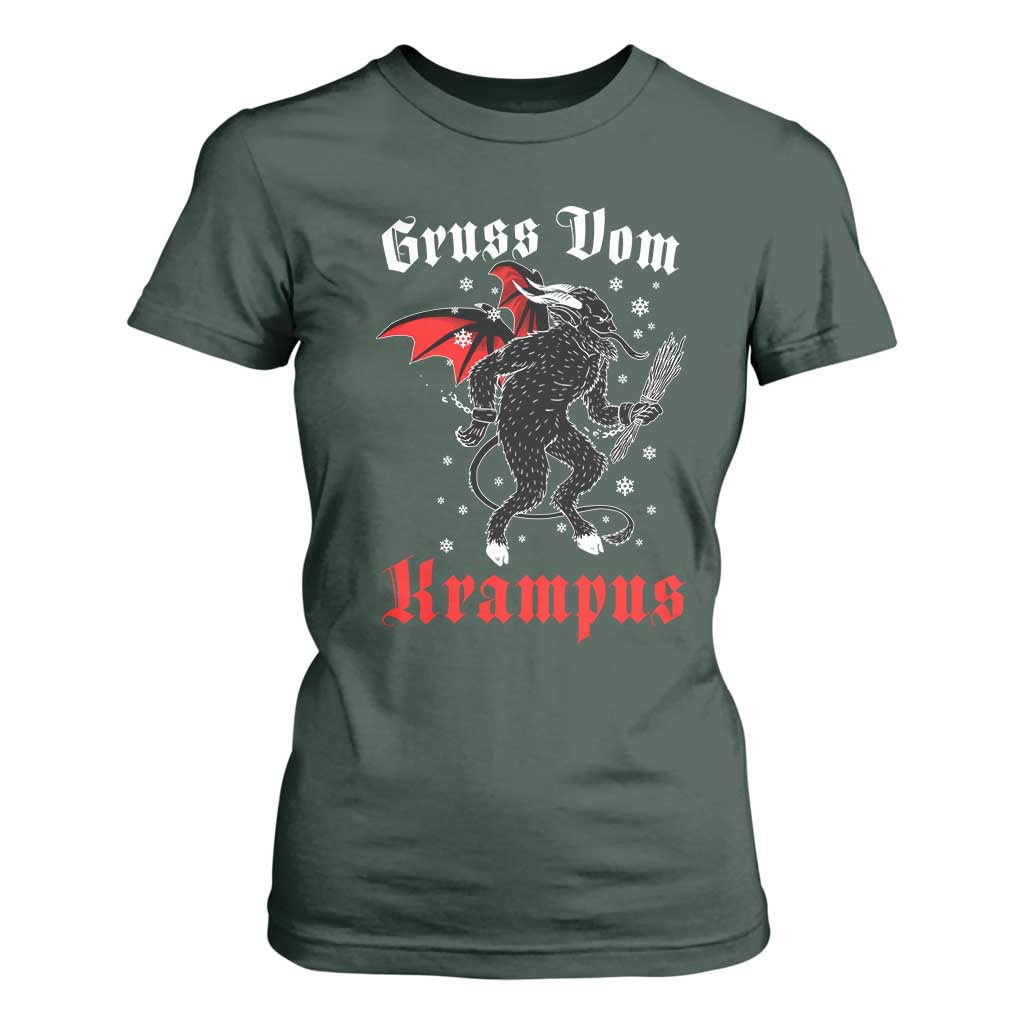 Christmas Krampus T Shirt For Women Scary Horror Goth Xmas Gruss Von Krampus TS10 Dark Forest Green Print Your Wear