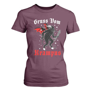 Christmas Krampus T Shirt For Women Scary Horror Goth Xmas Gruss Von Krampus TS10 Maroon Print Your Wear