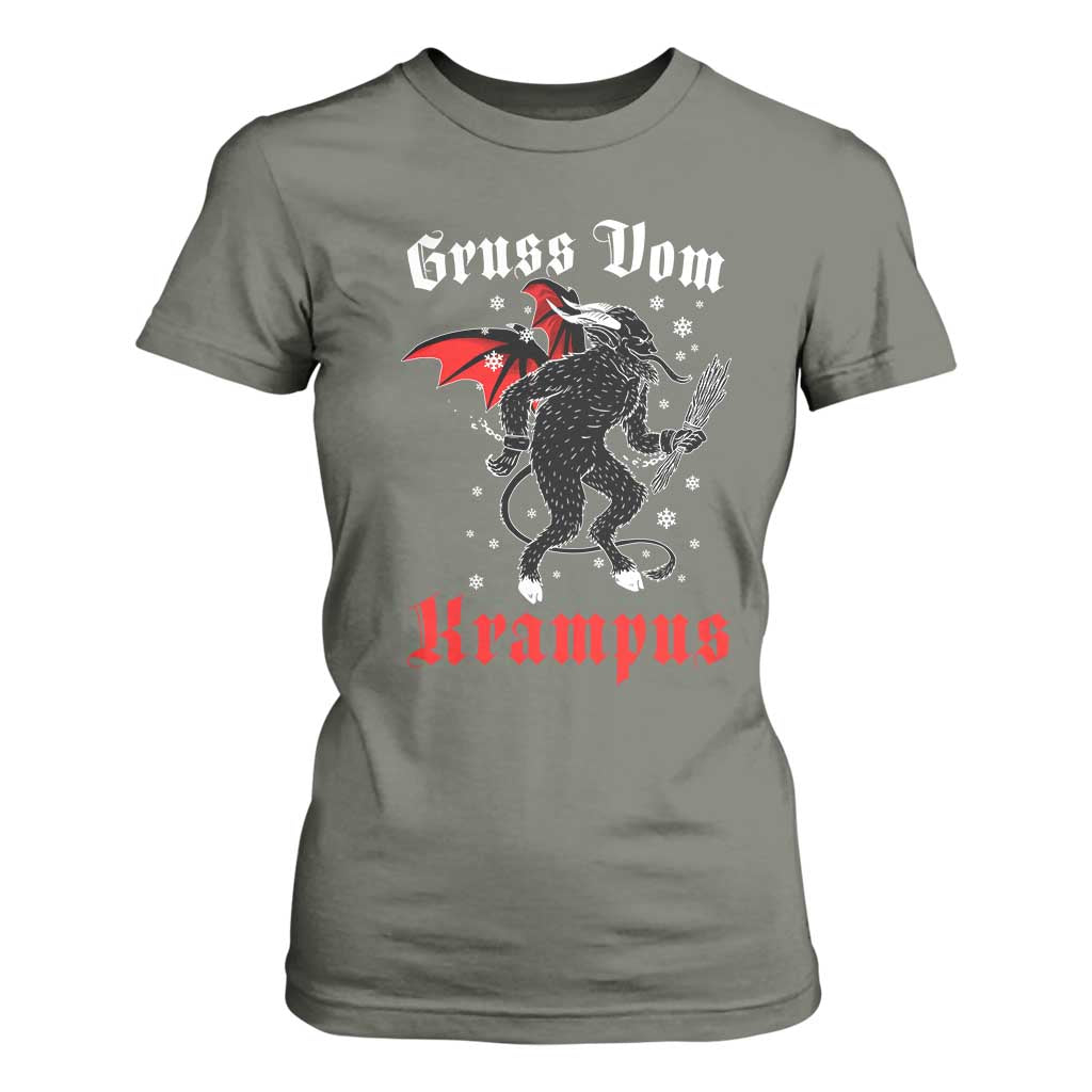 Christmas Krampus T Shirt For Women Scary Horror Goth Xmas Gruss Von Krampus TS10 Military Green Print Your Wear