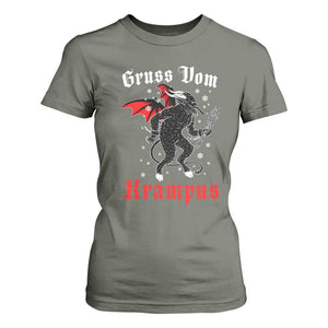 Christmas Krampus T Shirt For Women Scary Horror Goth Xmas Gruss Von Krampus TS10 Military Green Print Your Wear
