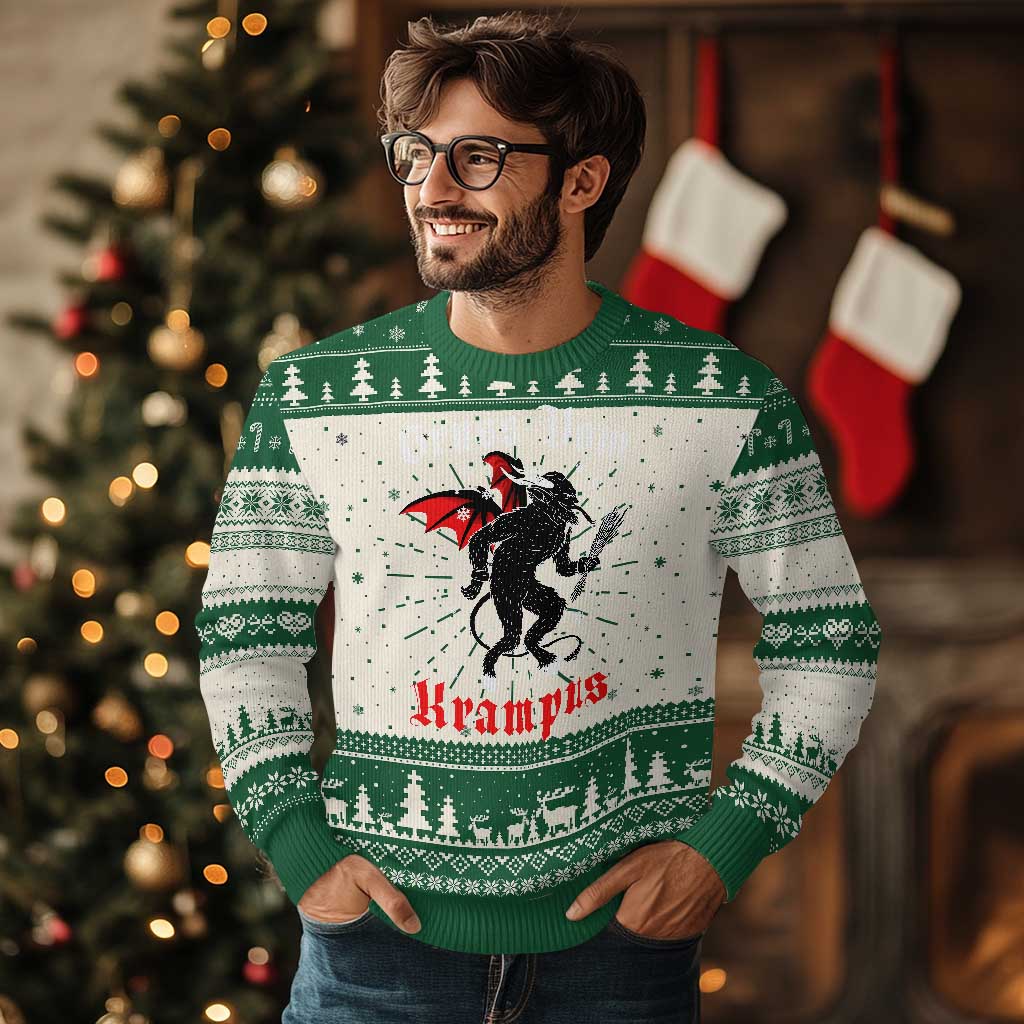 Krampus Ugly Christmas Sweater Scary Horror Goth Xmas Gruss Von Krampus TS10 Green Print Your Wear