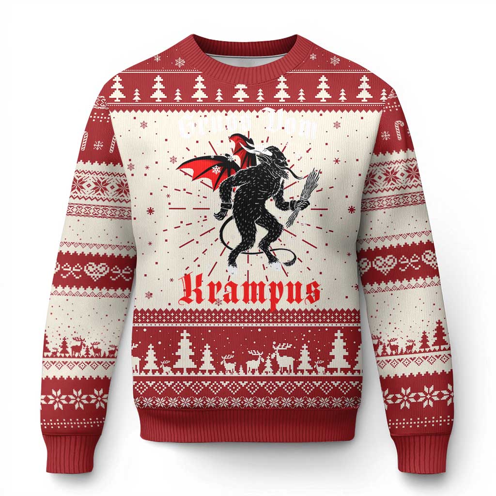 Krampus Ugly Christmas Sweater Scary Horror Goth Xmas Gruss Von Krampus TS10 Red Print Your Wear