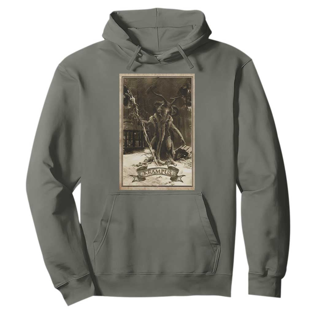 Christmas Krampus Hoodie Xmas Horror Ugly Sweater Krampus Tarot Card Evil Pajama TS10 Military Green Print Your Wear