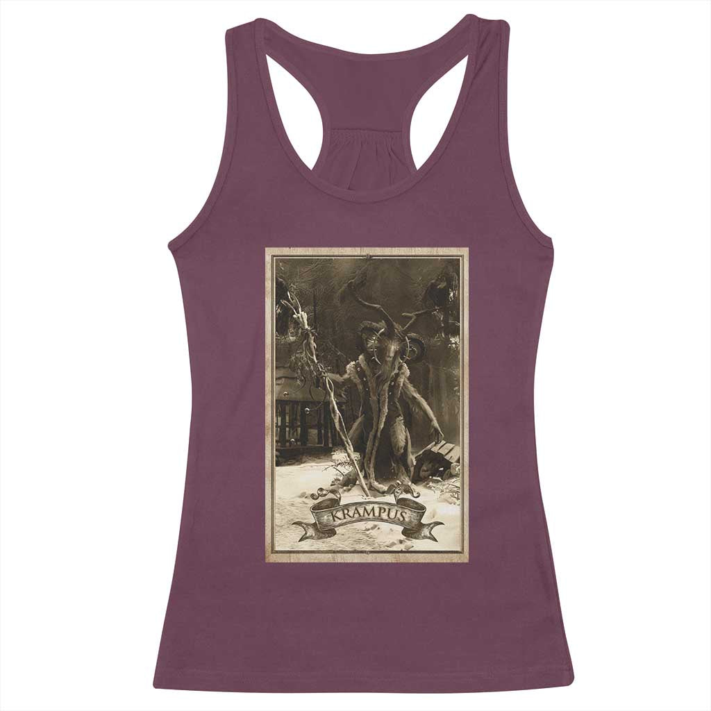Christmas Krampus Racerback Tank Top Xmas Horror Ugly Sweater Krampus Tarot Card Evil Pajama TS10 Maroon Print Your Wear