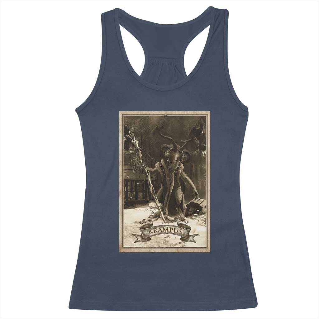 Christmas Krampus Racerback Tank Top Xmas Horror Ugly Sweater Krampus Tarot Card Evil Pajama TS10 Navy Print Your Wear