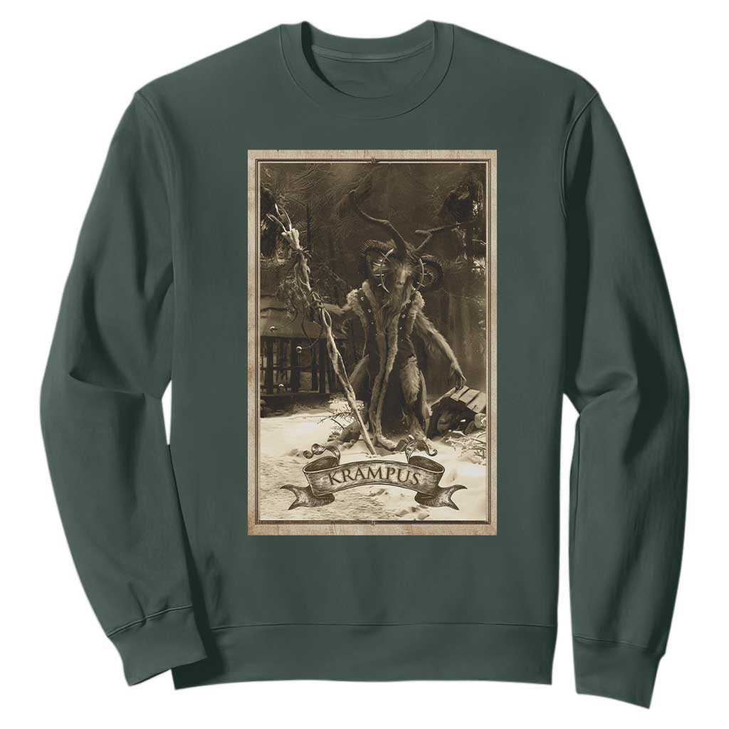 Christmas Krampus Sweatshirt Xmas Horror Ugly Sweater Krampus Tarot Card Evil Pajama TS10 Dark Forest Green Print Your Wear