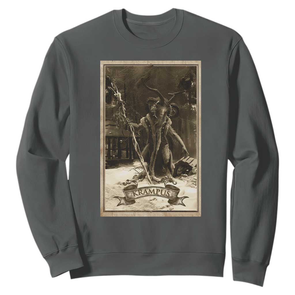Christmas Krampus Sweatshirt Xmas Horror Ugly Sweater Krampus Tarot Card Evil Pajama TS10 Dark Heather Print Your Wear