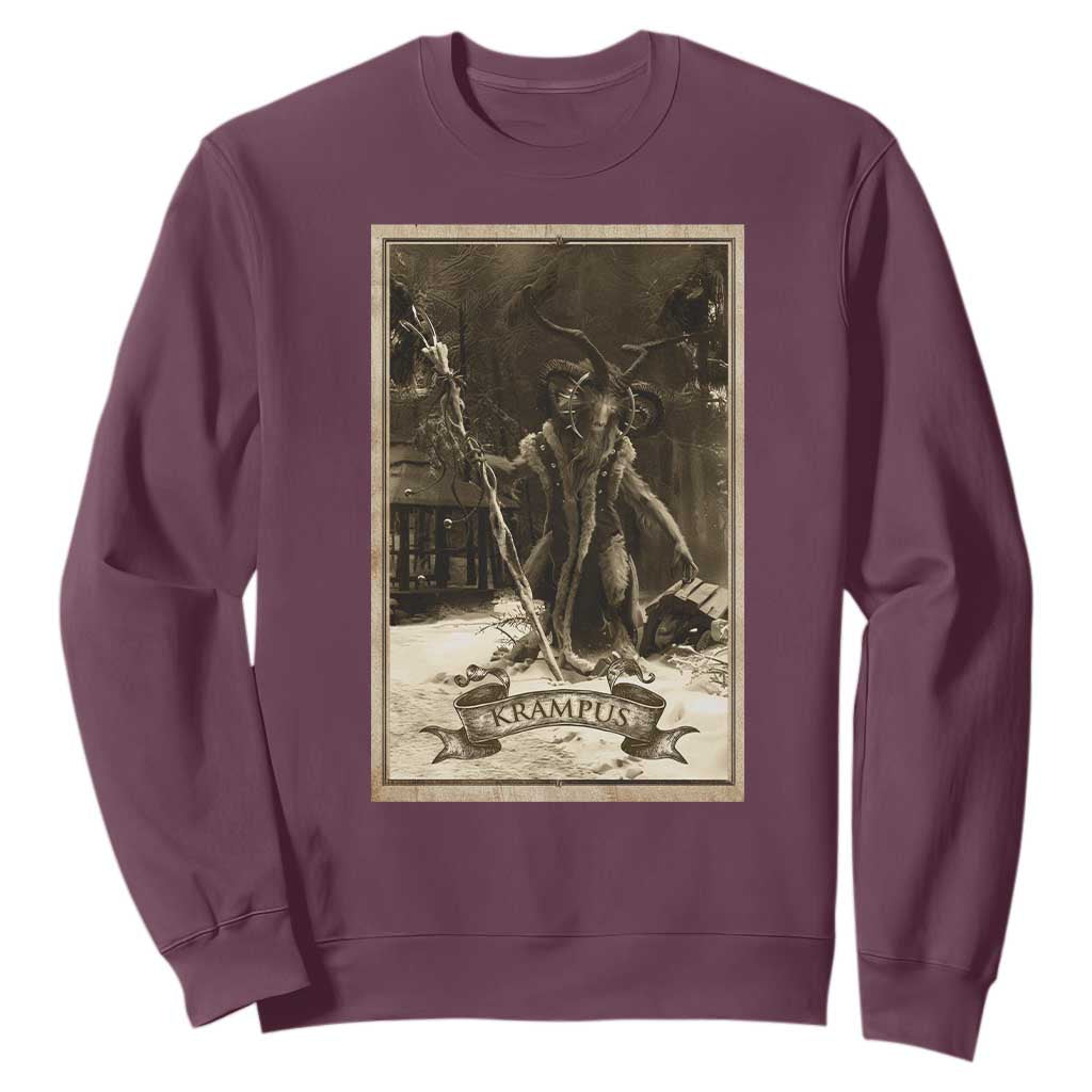 Christmas Krampus Sweatshirt Xmas Horror Ugly Sweater Krampus Tarot Card Evil Pajama TS10 Maroon Print Your Wear