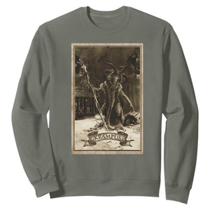 Christmas Krampus Sweatshirt Xmas Horror Ugly Sweater Krampus Tarot Card Evil Pajama TS10 Military Green Print Your Wear