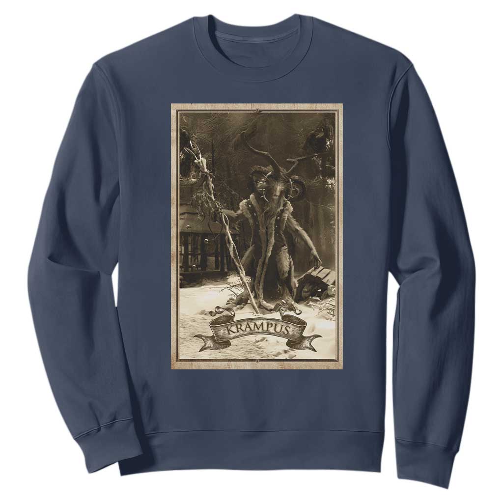 Christmas Krampus Sweatshirt Xmas Horror Ugly Sweater Krampus Tarot Card Evil Pajama TS10 Navy Print Your Wear