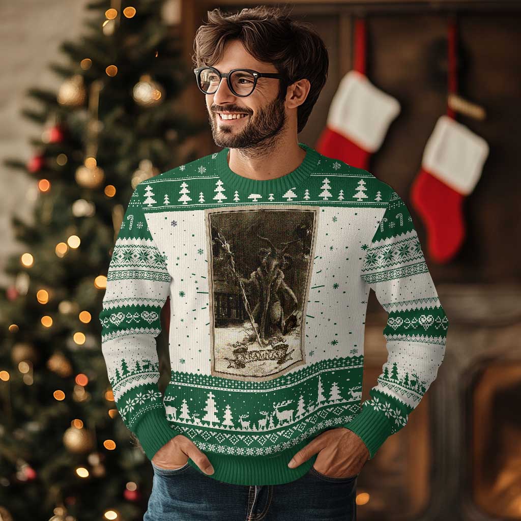 Krampus Ugly Christmas Sweater Xmas Horror Ugly Sweater Krampus Tarot Card Evil Pajama TS10 Green Print Your Wear