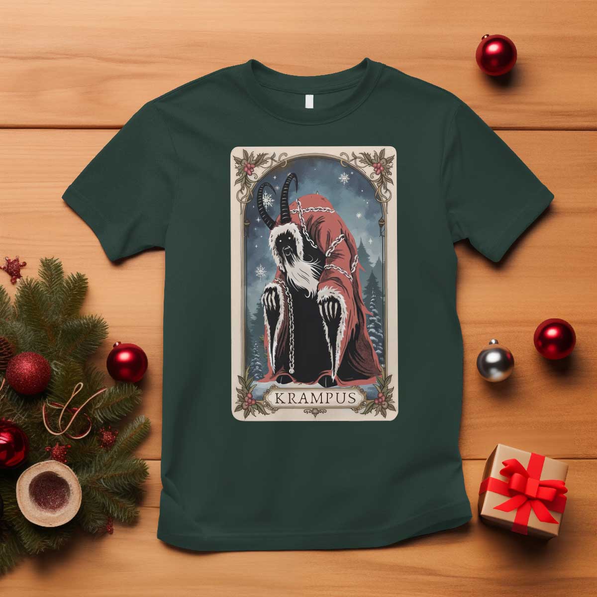Christmas Krampus T Shirt Tarot Card Xmas Horror Ugly Sweater Evil Pajama TS10 Dark Forest Green Print Your Wear