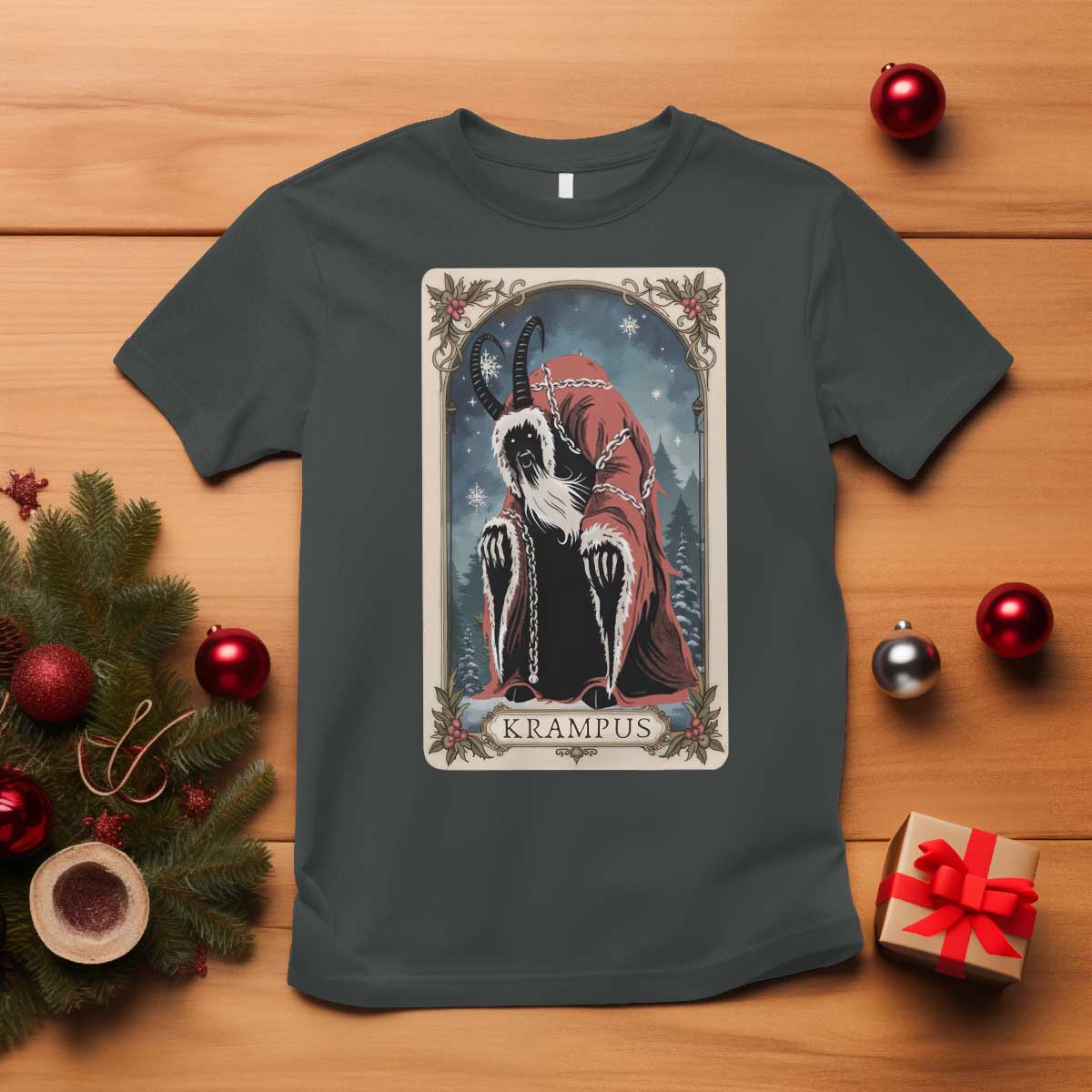 Christmas Krampus T Shirt Tarot Card Xmas Horror Ugly Sweater Evil Pajama TS10 Dark Heather Print Your Wear