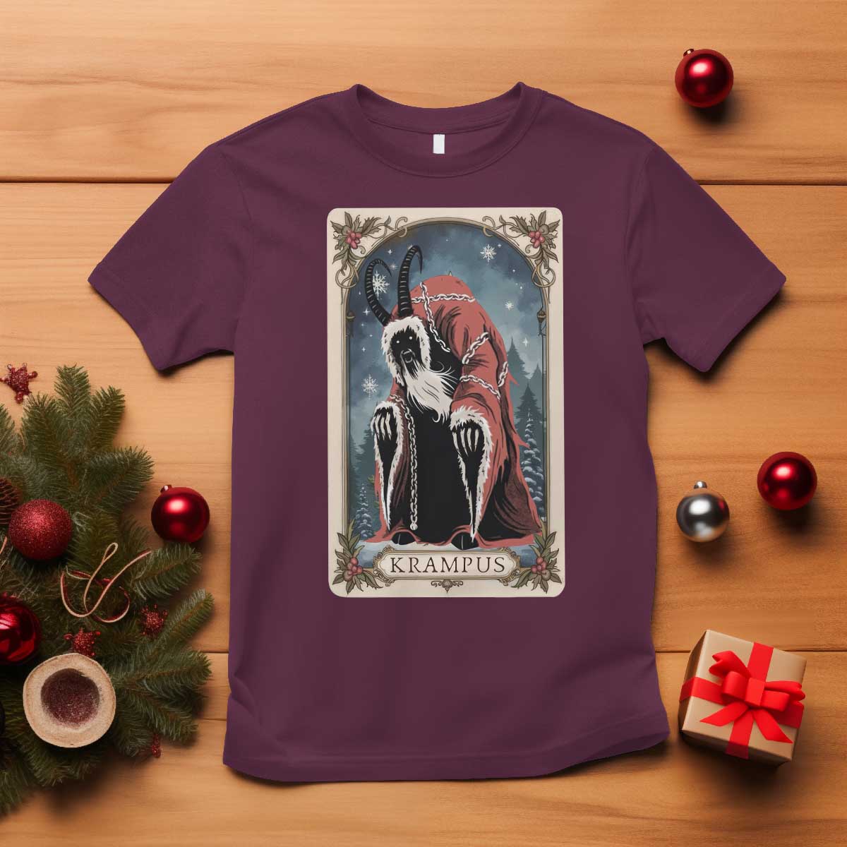 Christmas Krampus T Shirt Tarot Card Xmas Horror Ugly Sweater Evil Pajama TS10 Maroon Print Your Wear