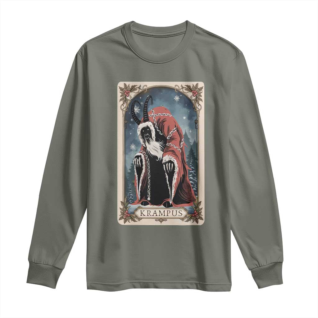 Christmas Krampus Long Sleeve Shirt Tarot Card Xmas Horror Ugly Sweater Evil Pajama TS10 Military Green Print Your Wear