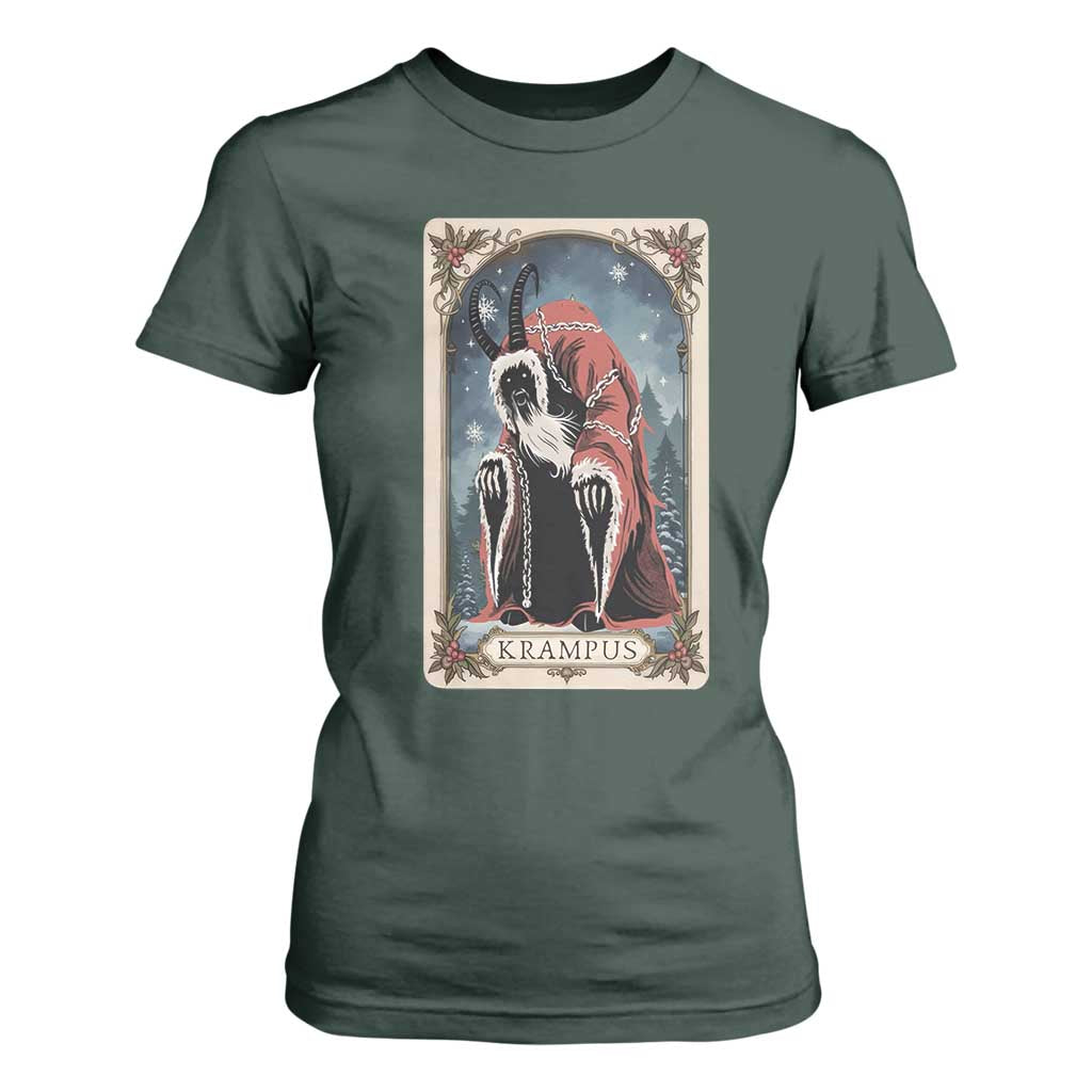 Christmas Krampus T Shirt For Women Tarot Card Xmas Horror Ugly Sweater Evil Pajama TS10 Dark Forest Green Print Your Wear