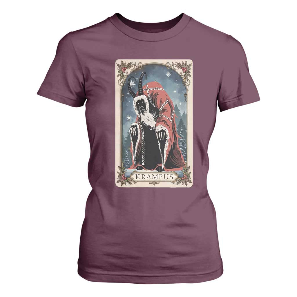 Christmas Krampus T Shirt For Women Tarot Card Xmas Horror Ugly Sweater Evil Pajama TS10 Maroon Print Your Wear