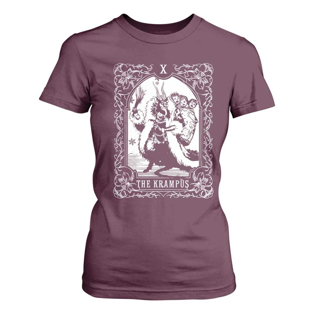 Christmas Krampus T Shirt For Women The Krampus Tarot Card Goth Xmas TS10 Maroon Print Your Wear