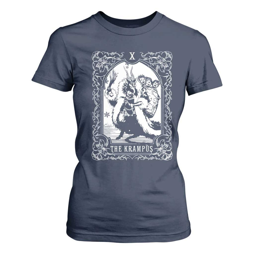 Christmas Krampus T Shirt For Women The Krampus Tarot Card Goth Xmas TS10 Navy Print Your Wear