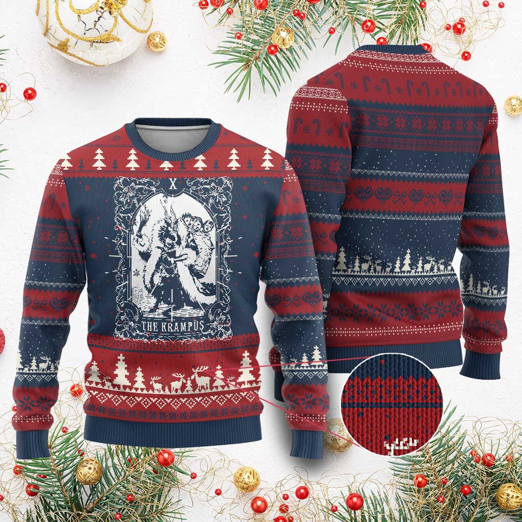 Xmas Krampus Ugly Christmas Sweater The Krampus Tarot Card Goth Xmas TS10 Burgundy Print Your Wear