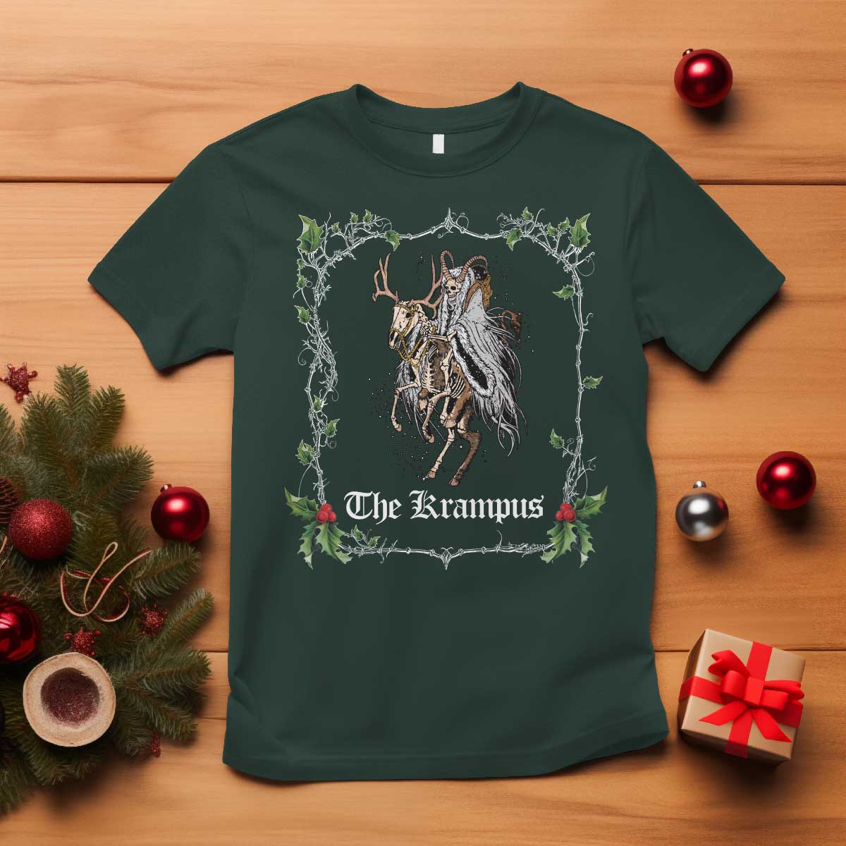 Christmas Krampus T Shirt Goth Xmas Krampus Reindeer Skull Ugly Sweater Evil Pajama TS10 Dark Forest Green Print Your Wear