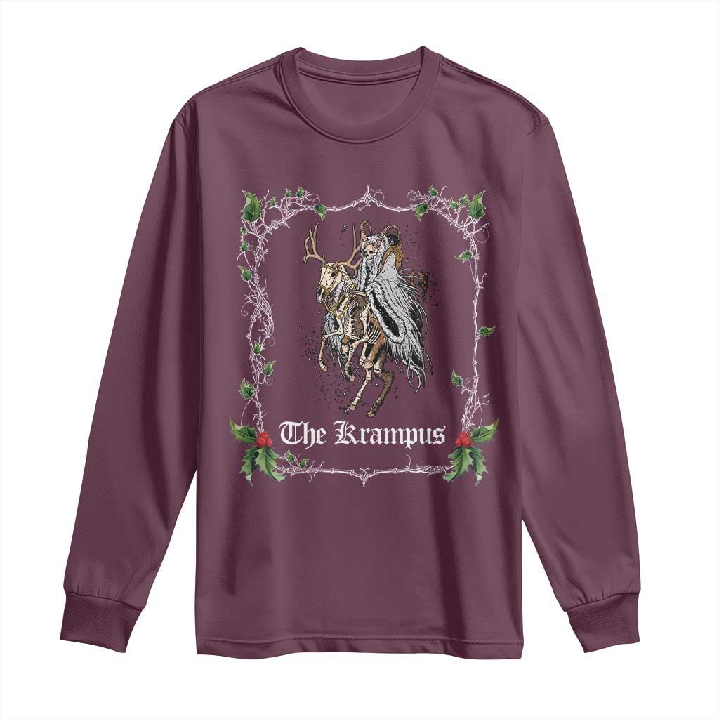 Christmas Krampus Long Sleeve Shirt Goth Xmas Krampus Reindeer Skull Ugly Sweater Evil Pajama TS10 Maroon Print Your Wear
