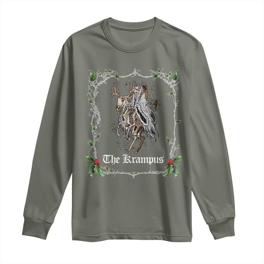 Christmas Krampus Long Sleeve Shirt Goth Xmas Krampus Reindeer Skull Ugly Sweater Evil Pajama TS10 Military Green Print Your Wear