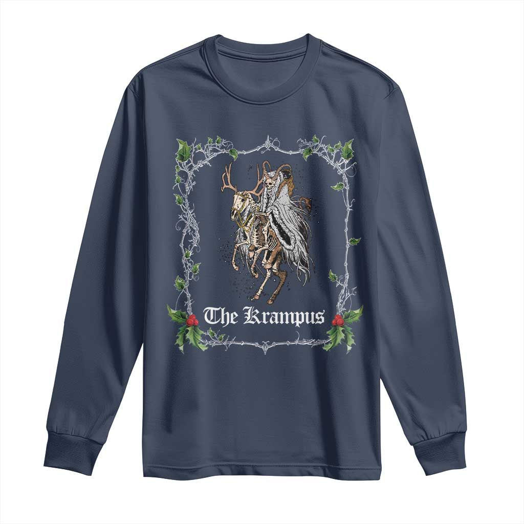 Christmas Krampus Long Sleeve Shirt Goth Xmas Krampus Reindeer Skull Ugly Sweater Evil Pajama TS10 Navy Print Your Wear