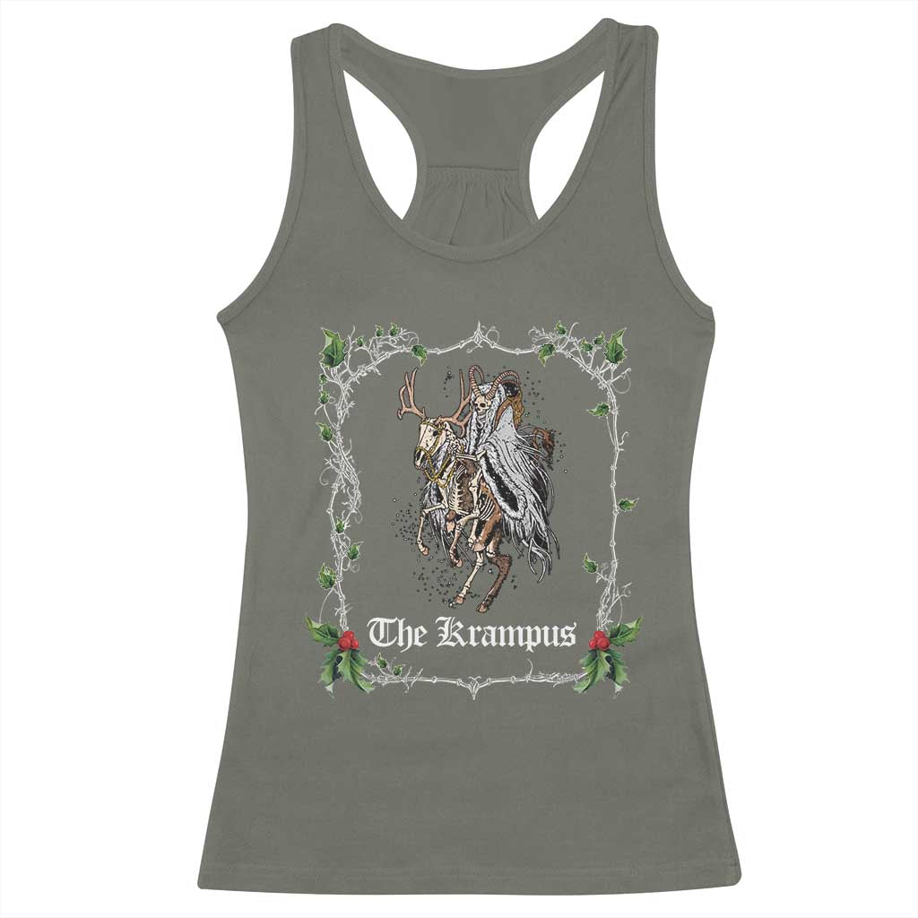 Christmas Krampus Racerback Tank Top Goth Xmas Krampus Reindeer Skull Ugly Sweater Evil Pajama TS10 Military Green Print Your Wear