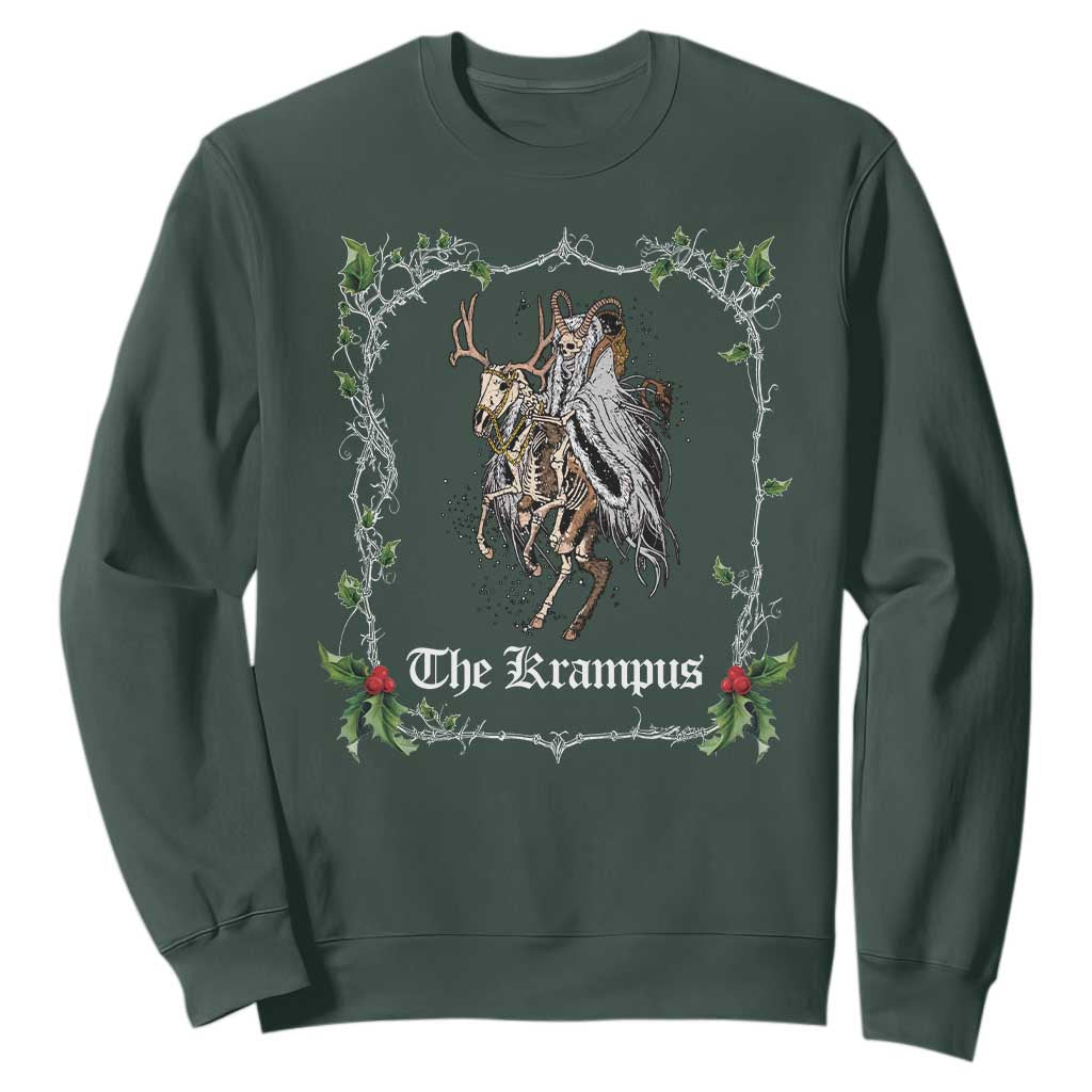 Christmas Krampus Sweatshirt Goth Xmas Krampus Reindeer Skull Ugly Sweater Evil Pajama TS10 Dark Forest Green Print Your Wear