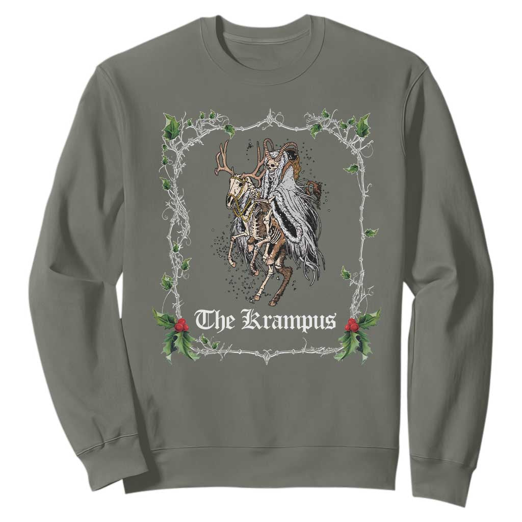 Christmas Krampus Sweatshirt Goth Xmas Krampus Reindeer Skull Ugly Sweater Evil Pajama TS10 Military Green Print Your Wear