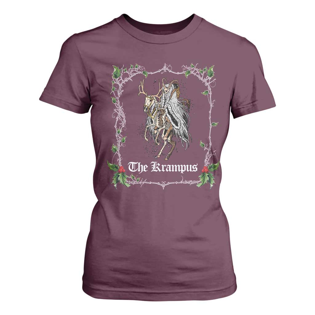 Christmas Krampus T Shirt For Women Goth Xmas Krampus Reindeer Skull Ugly Sweater Evil Pajama TS10 Maroon Print Your Wear