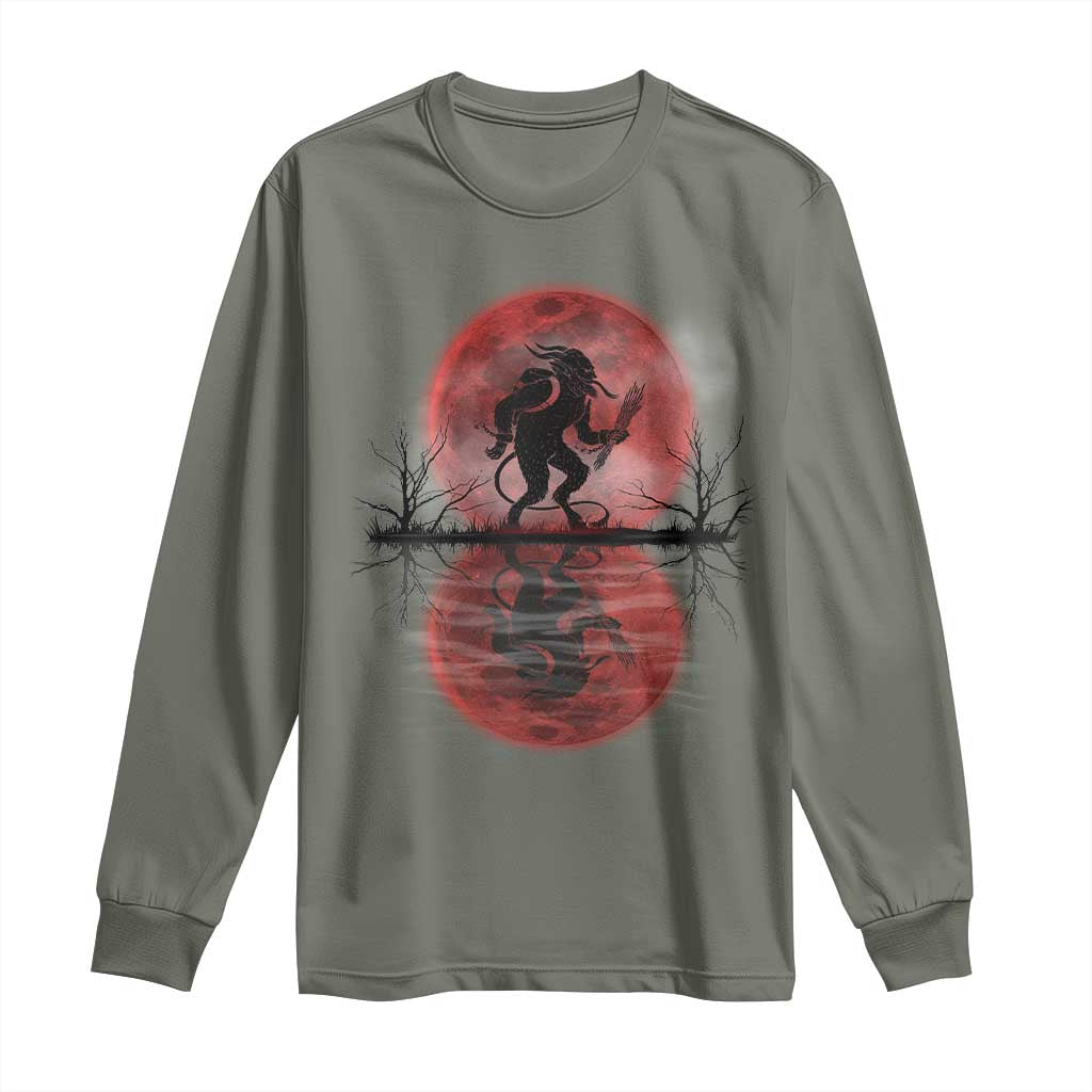 Christmas Krampus Long Sleeve Shirt Scary Horror Goth Xmas Blood Moon Ugly Sweater Evil Pajama TS10 Military Green Print Your Wear