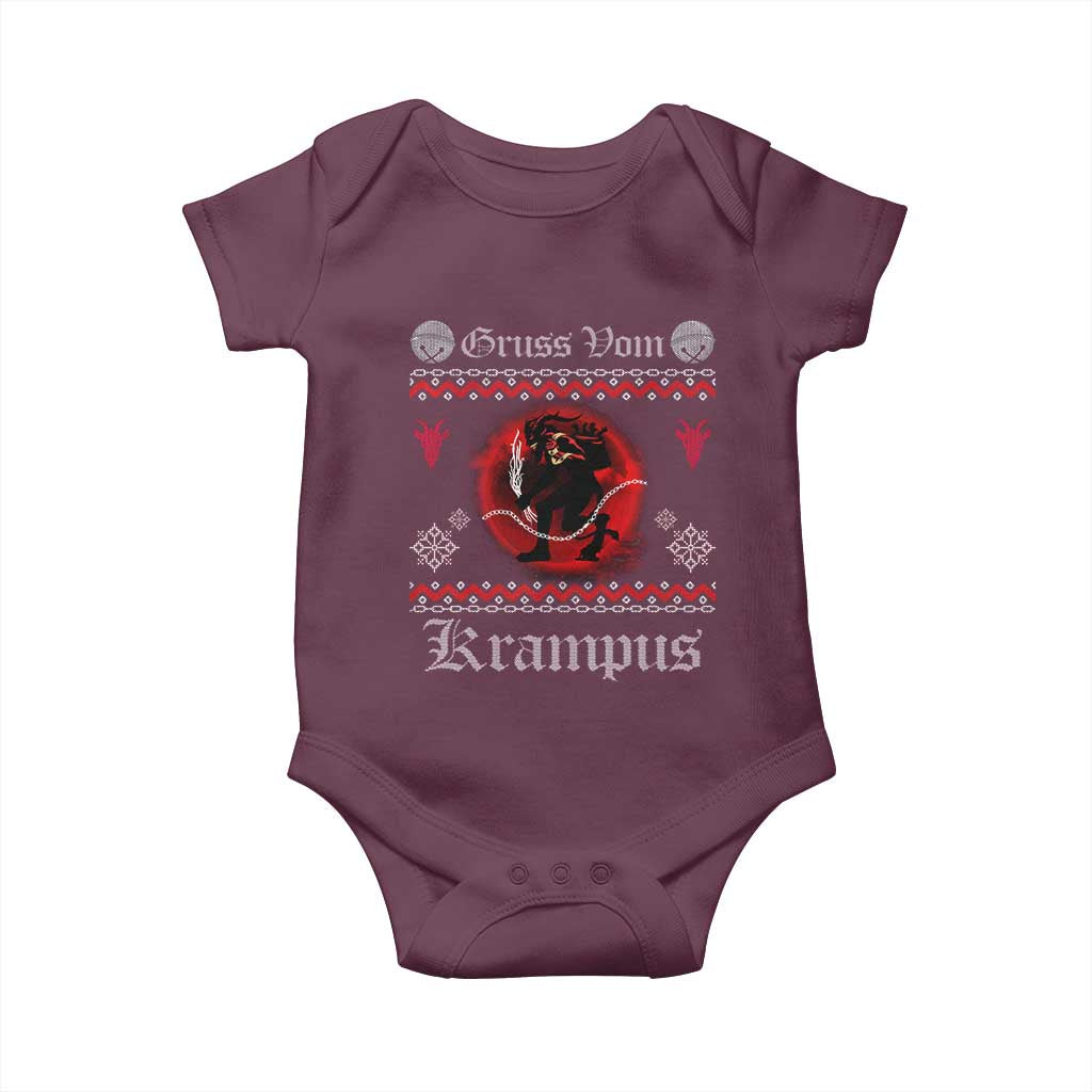 Christmas Krampus Baby Onesie Goth Xmas Gruss Von Krampus Ugly Christmas Sweater Evil Pajama TS10 Maroon Print Your Wear
