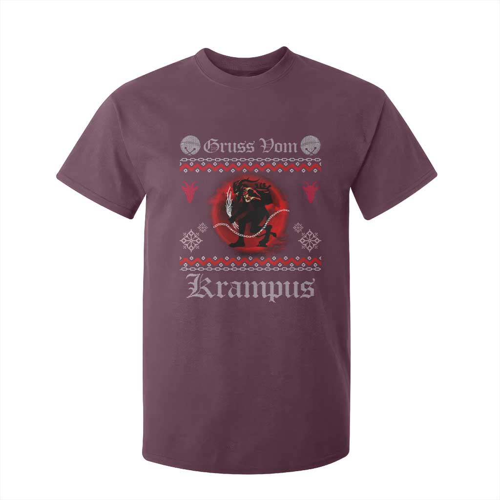 Christmas Krampus T Shirt For Kid Goth Xmas Gruss Von Krampus Ugly Christmas Sweater Evil Pajama TS10 Maroon Print Your Wear