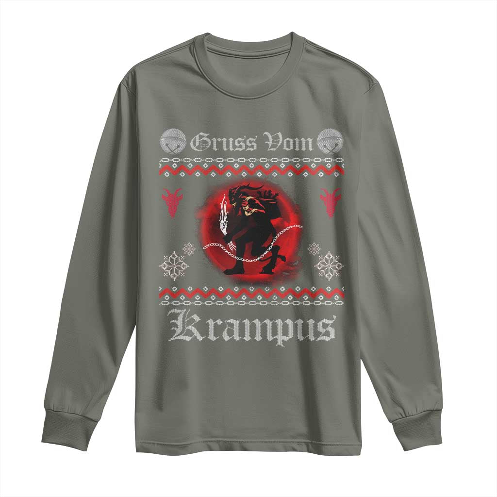 Christmas Krampus Long Sleeve Shirt Goth Xmas Gruss Von Krampus Ugly Christmas Sweater Evil Pajama TS10 Military Green Print Your Wear