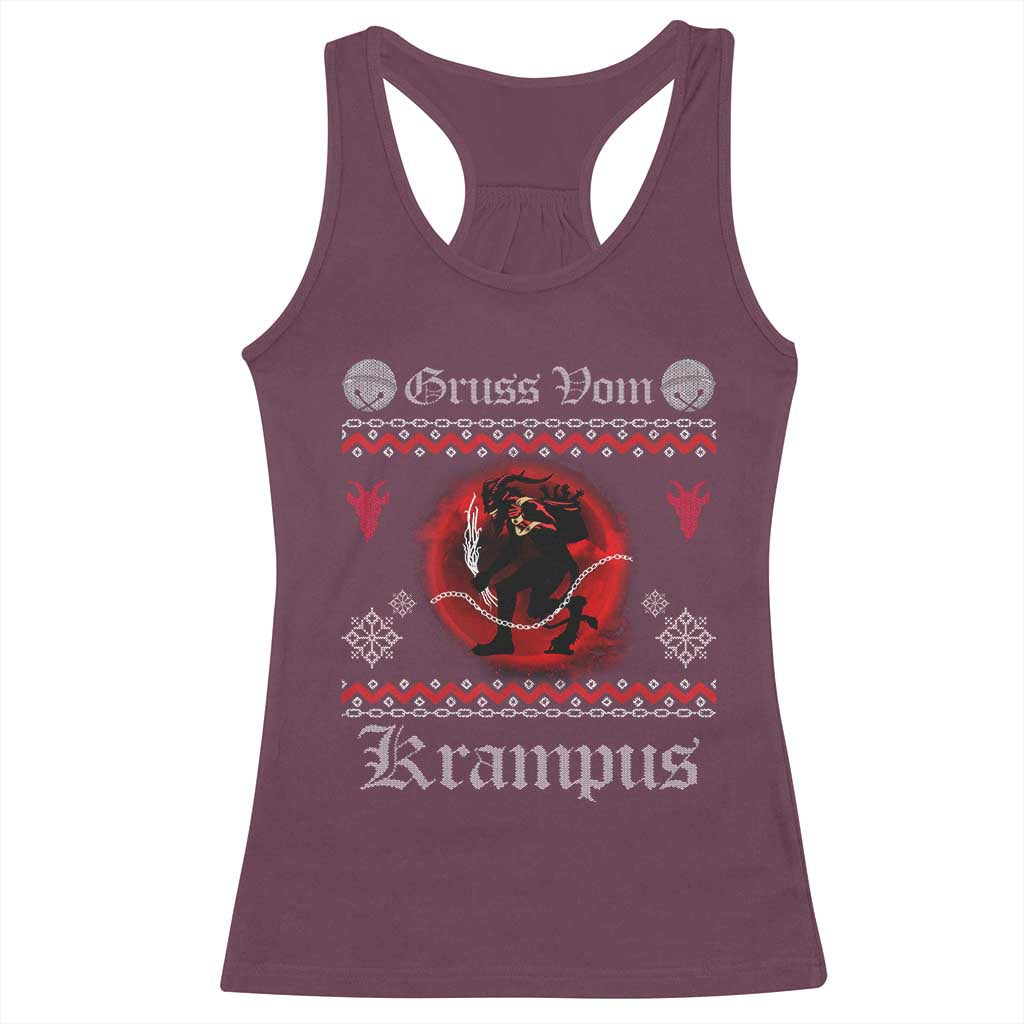 Christmas Krampus Racerback Tank Top Goth Xmas Gruss Von Krampus Ugly Christmas Sweater Evil Pajama TS10 Maroon Print Your Wear