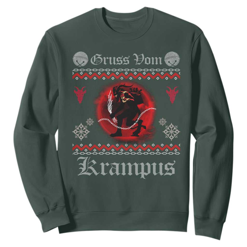 Christmas Krampus Sweatshirt Goth Xmas Gruss Von Krampus Ugly Christmas Sweater Evil Pajama TS10 Dark Forest Green Print Your Wear