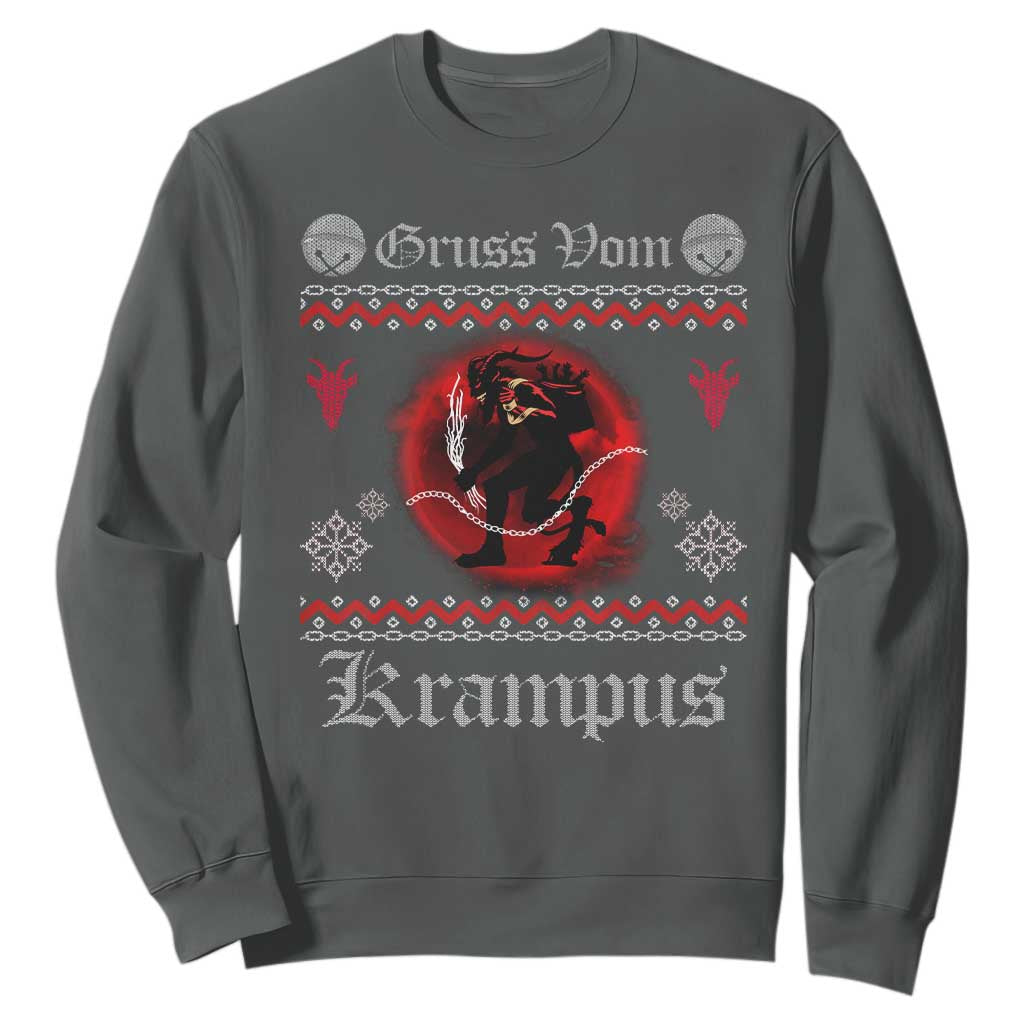 Christmas Krampus Sweatshirt Goth Xmas Gruss Von Krampus Ugly Christmas Sweater Evil Pajama TS10 Dark Heather Print Your Wear