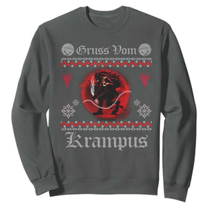 Christmas Krampus Sweatshirt Goth Xmas Gruss Von Krampus Ugly Christmas Sweater Evil Pajama TS10 Dark Heather Print Your Wear
